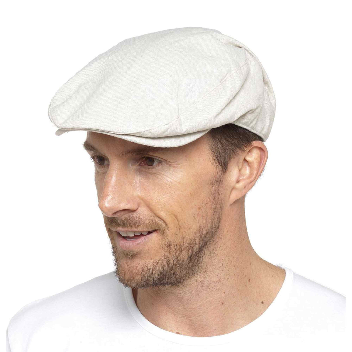 Mens Linen Flat Cap Vintage Style in Cream & Denim Blue