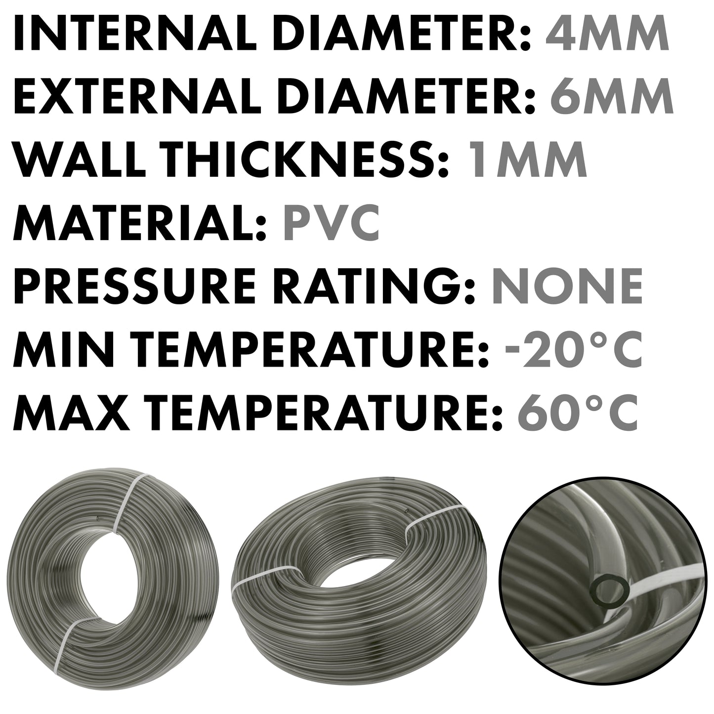Grey Semi-Transparent PVC Pipe 4mm*6mm
