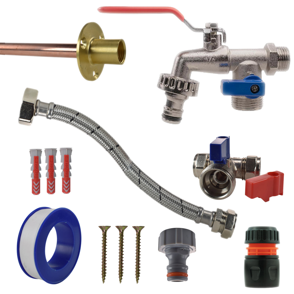 Double Lever Tap STANDARD Connection Kit Outdoor Watering Kit Hose Connector Set