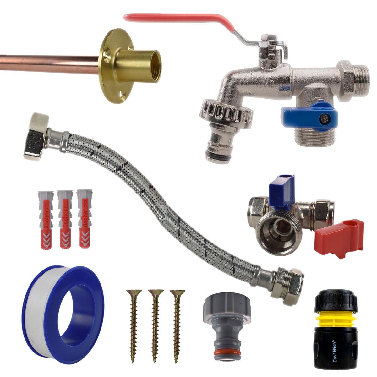 Double Lever Tap STANDARD Connection Kit Outdoor Watering Kit Hose Connector Set