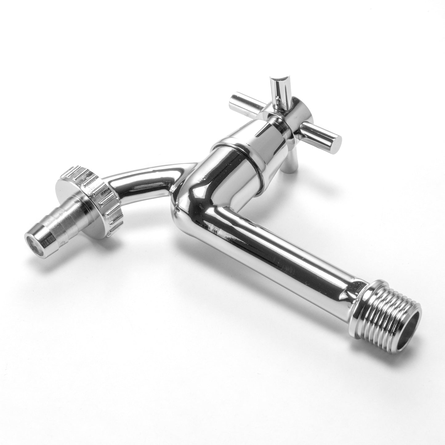 15mm Brass Wall Flange Kit with Extended Brass Chrome Tap 1/2in Barb Tap Adapter