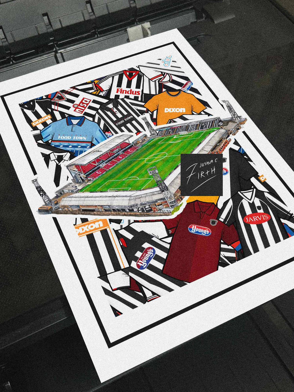 Grimsby Kit Collage Retro Shirts & Stadium Football Print
