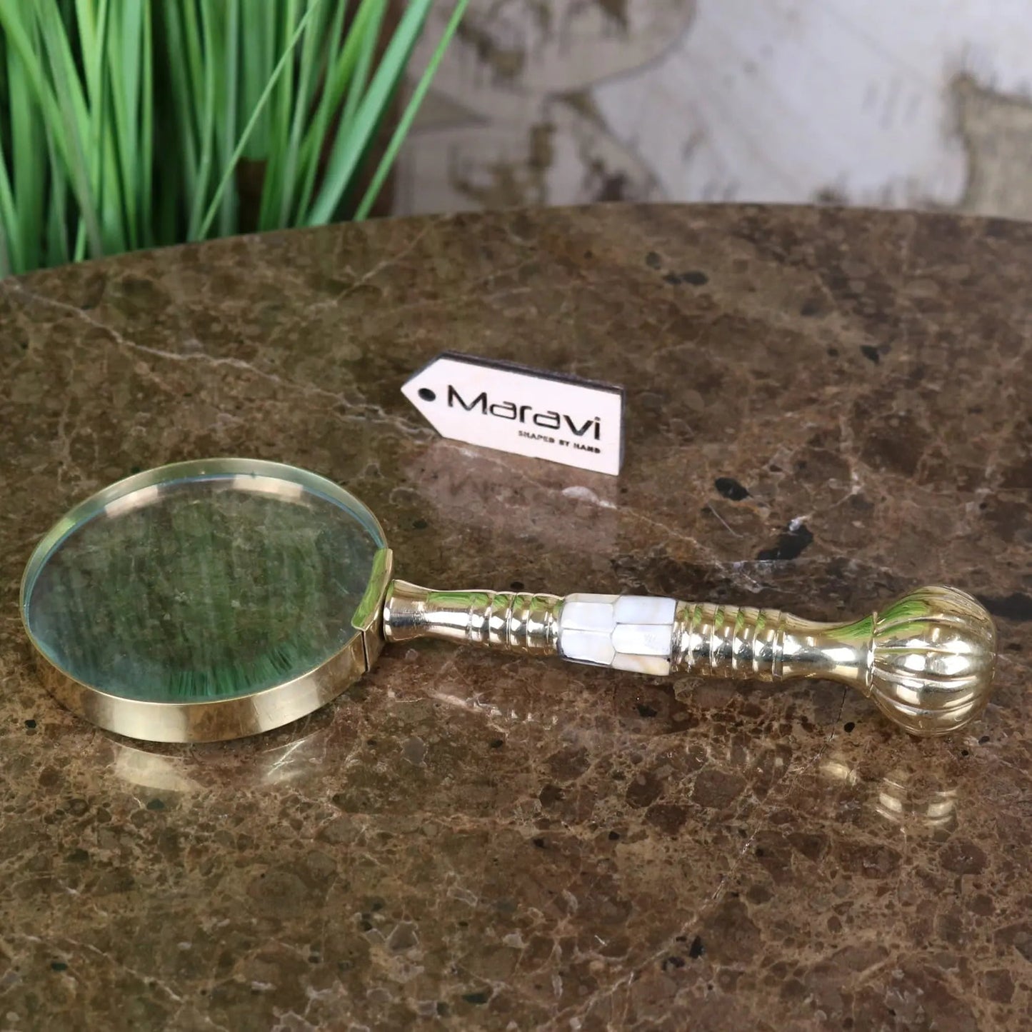 Garo Brass Magnifying Glass Mother of Pearl Vintage Style