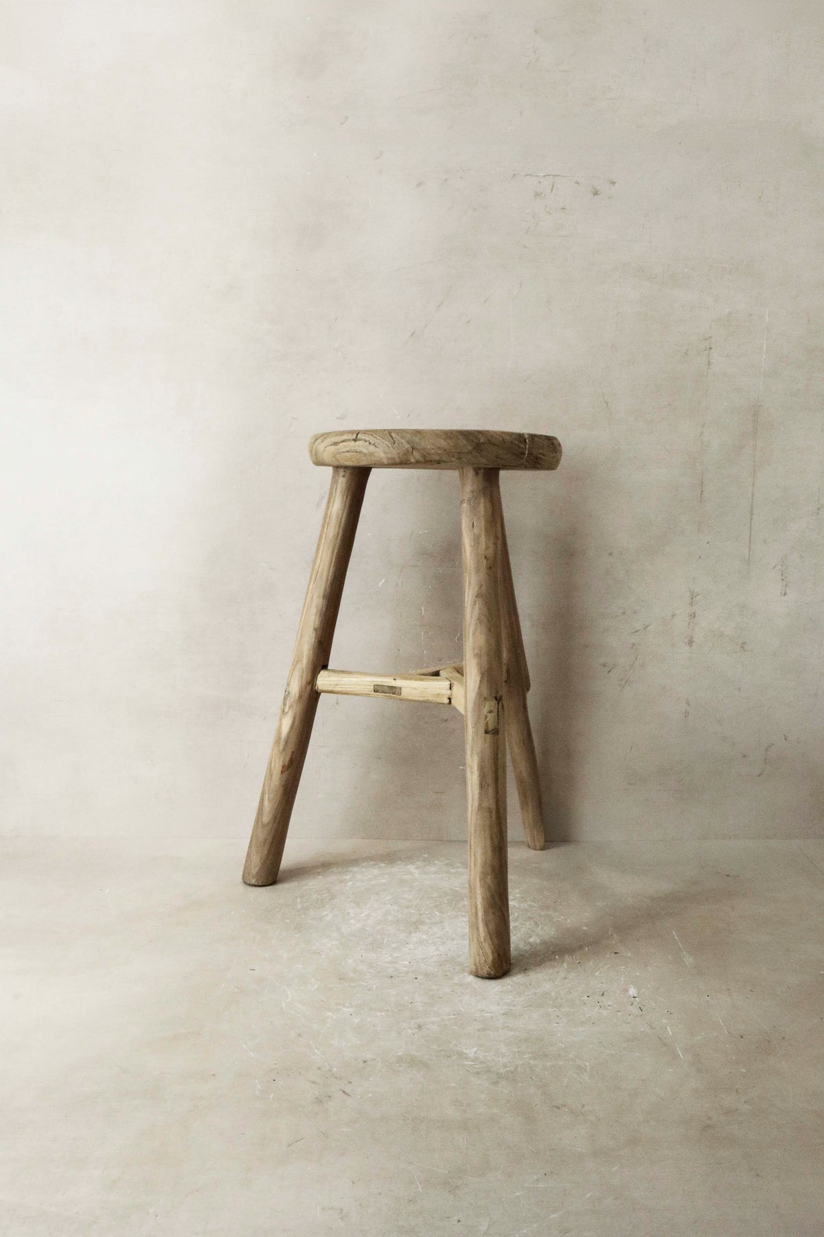 Vintage Rustic Elm Wood Stool - Round - No 27