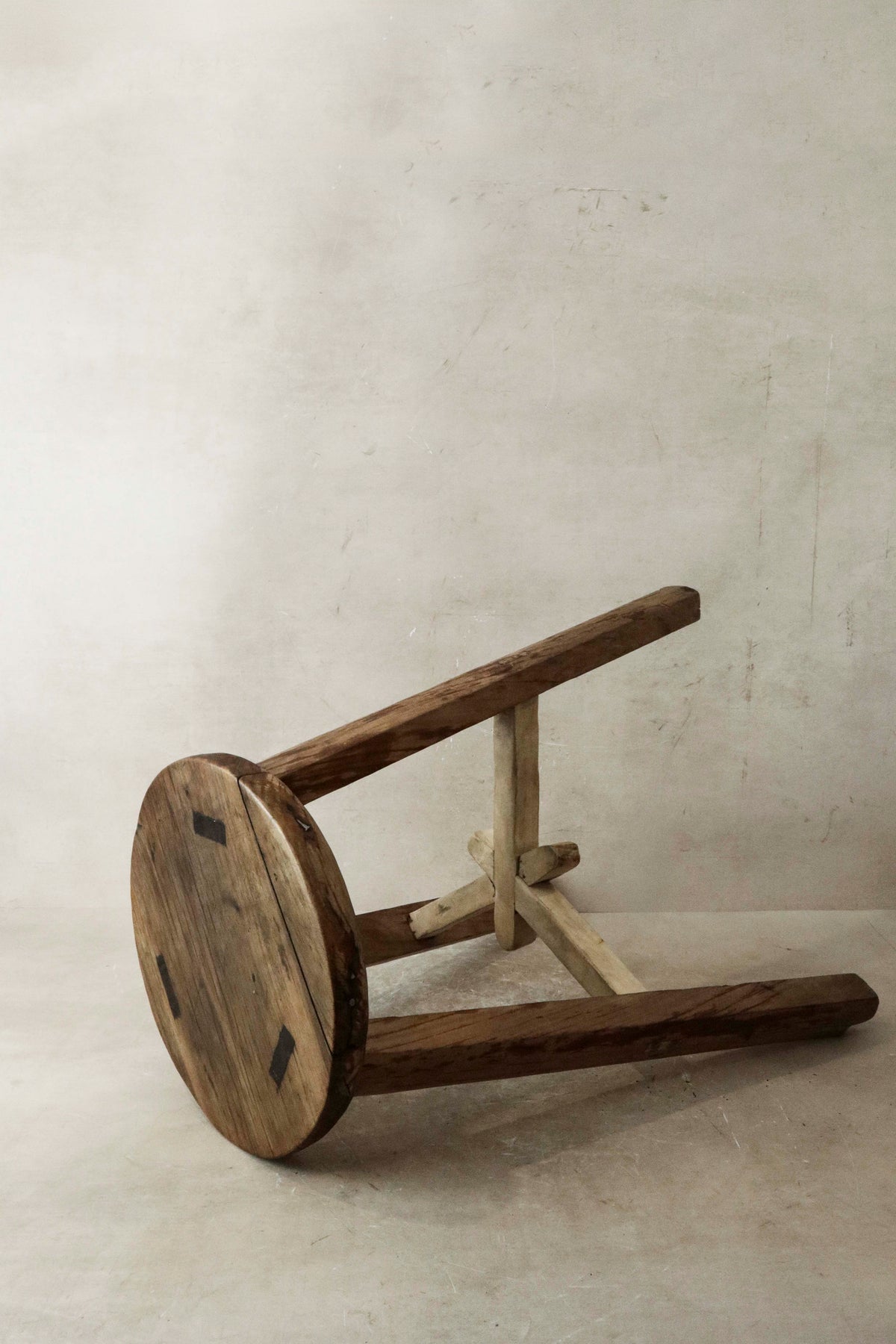 Vintage Rustic Elm Wood Stool - Round - No 28