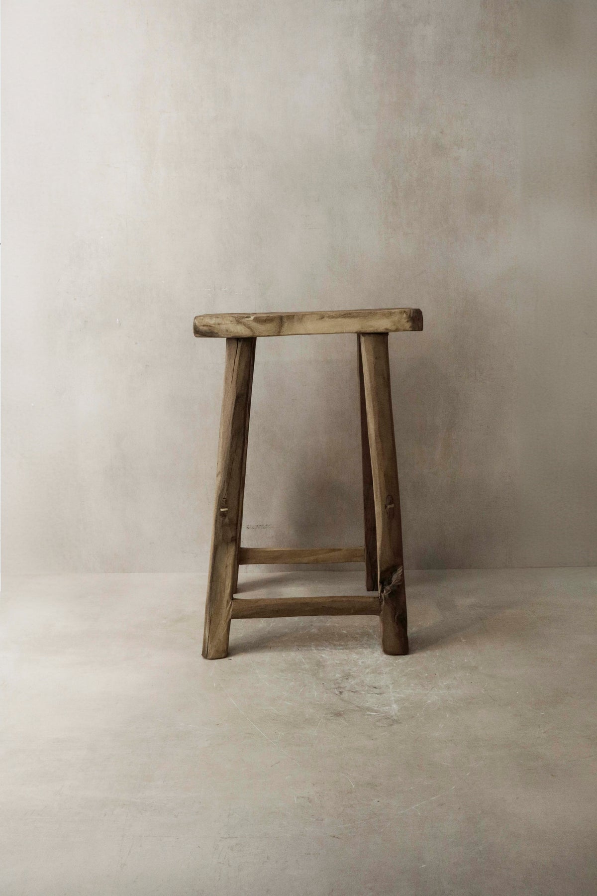 Vintage Rustic Elm Wood Stool - Medium - No 8