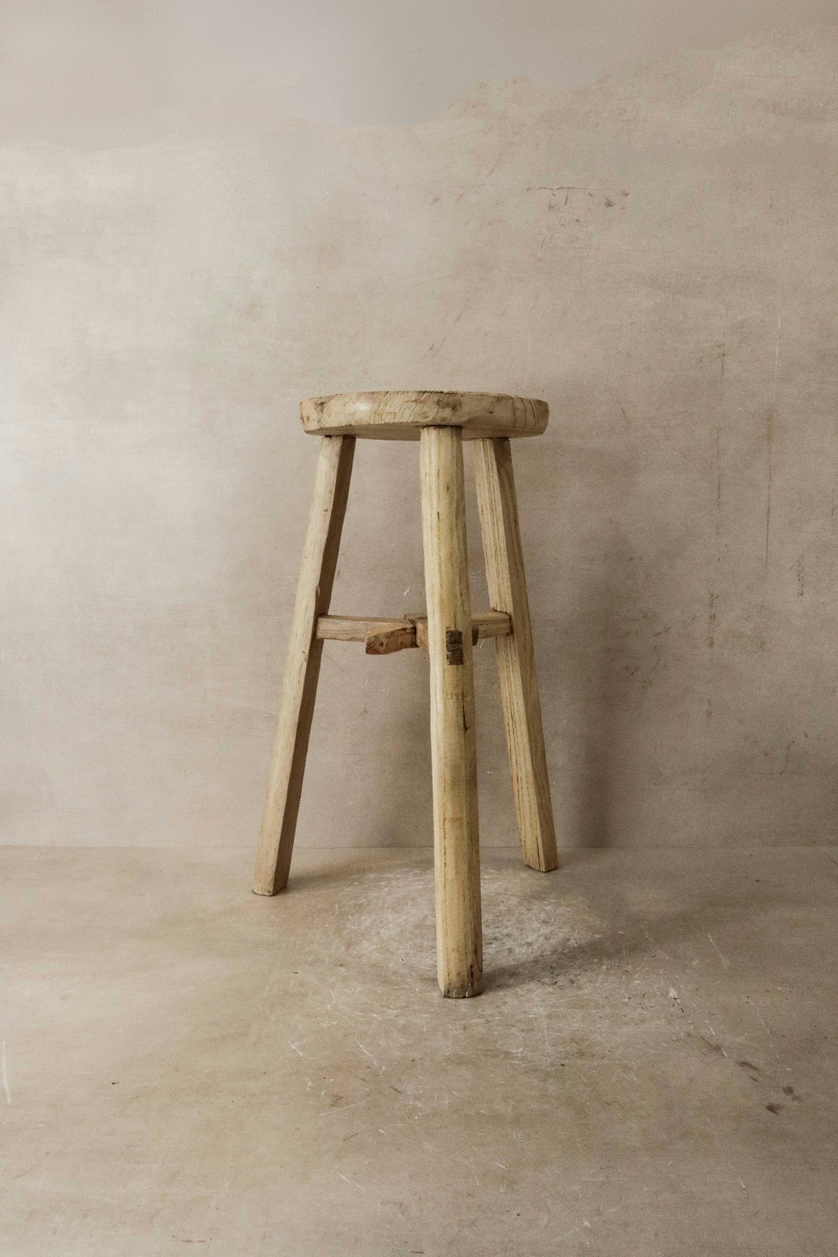Vintage Rustic Elm Wood Stool - Round - No 37