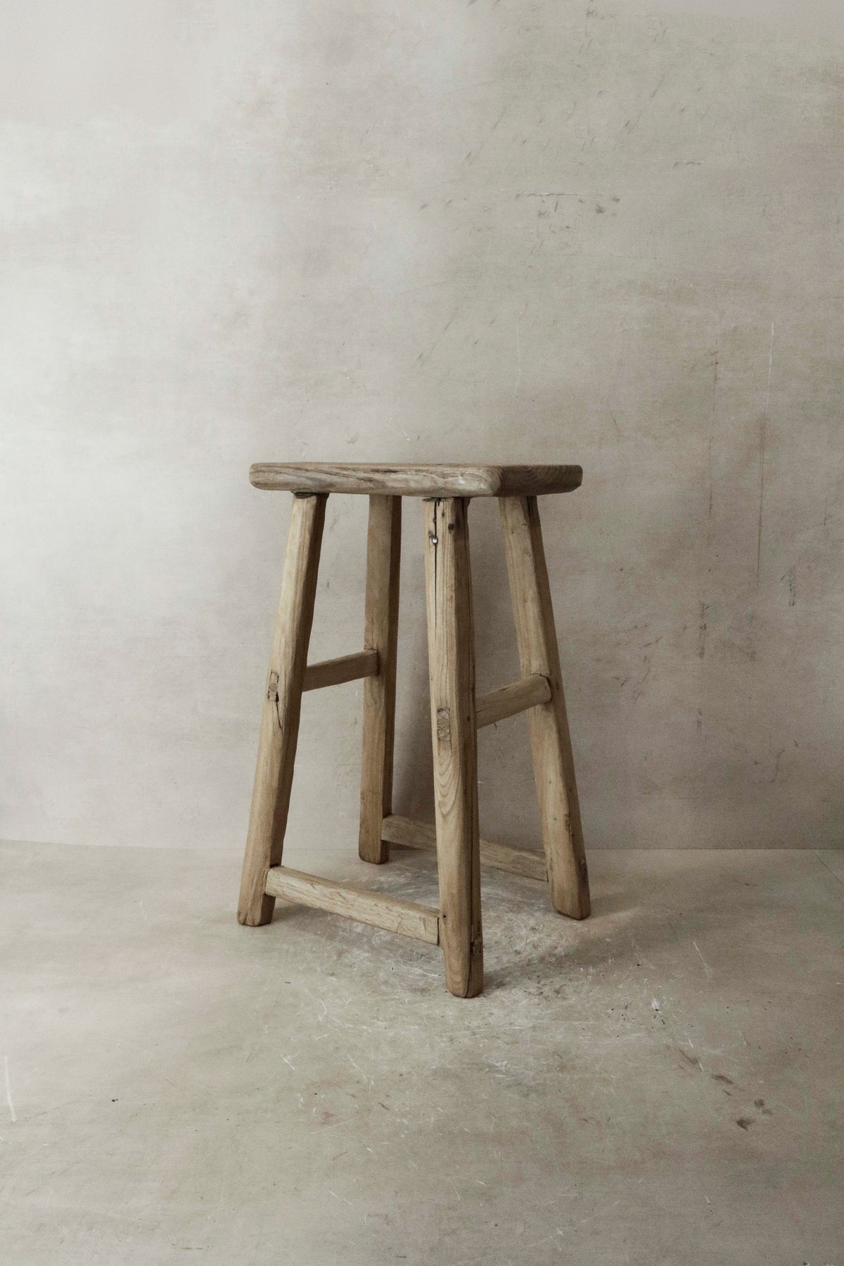 Vintage Rustic Elm Wood Stool - Medium - No 36
