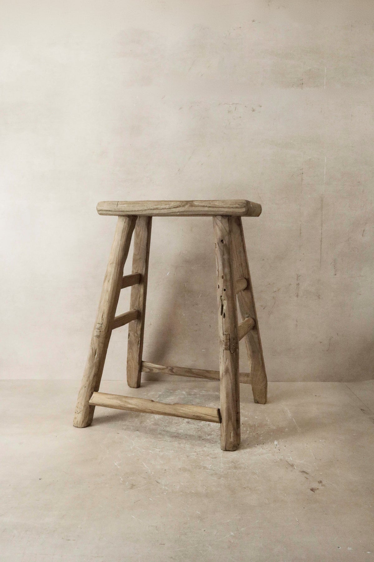 Vintage Rustic Elm Wood Stool - Medium - No 44