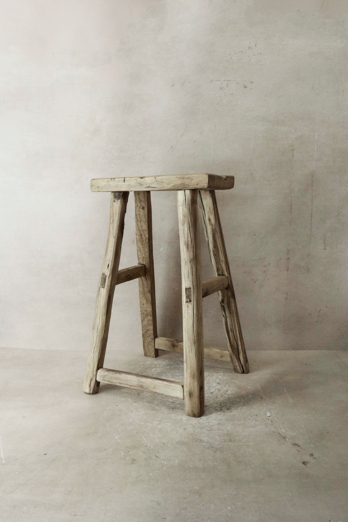 Vintage Rustic Elm Wood Stool - Medium - No 35