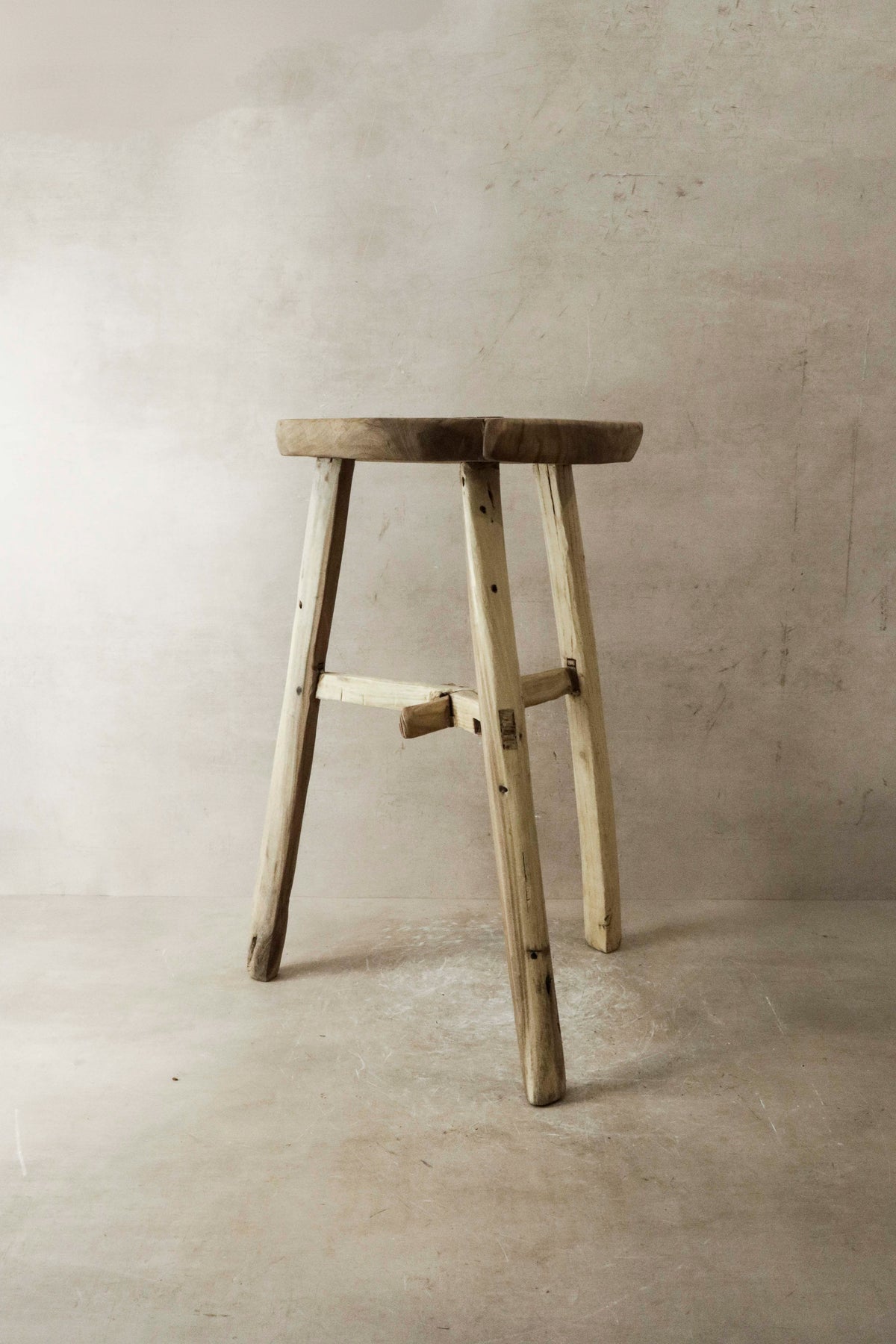 Vintage Rustic Elm Wood Stool - Round - No 22
