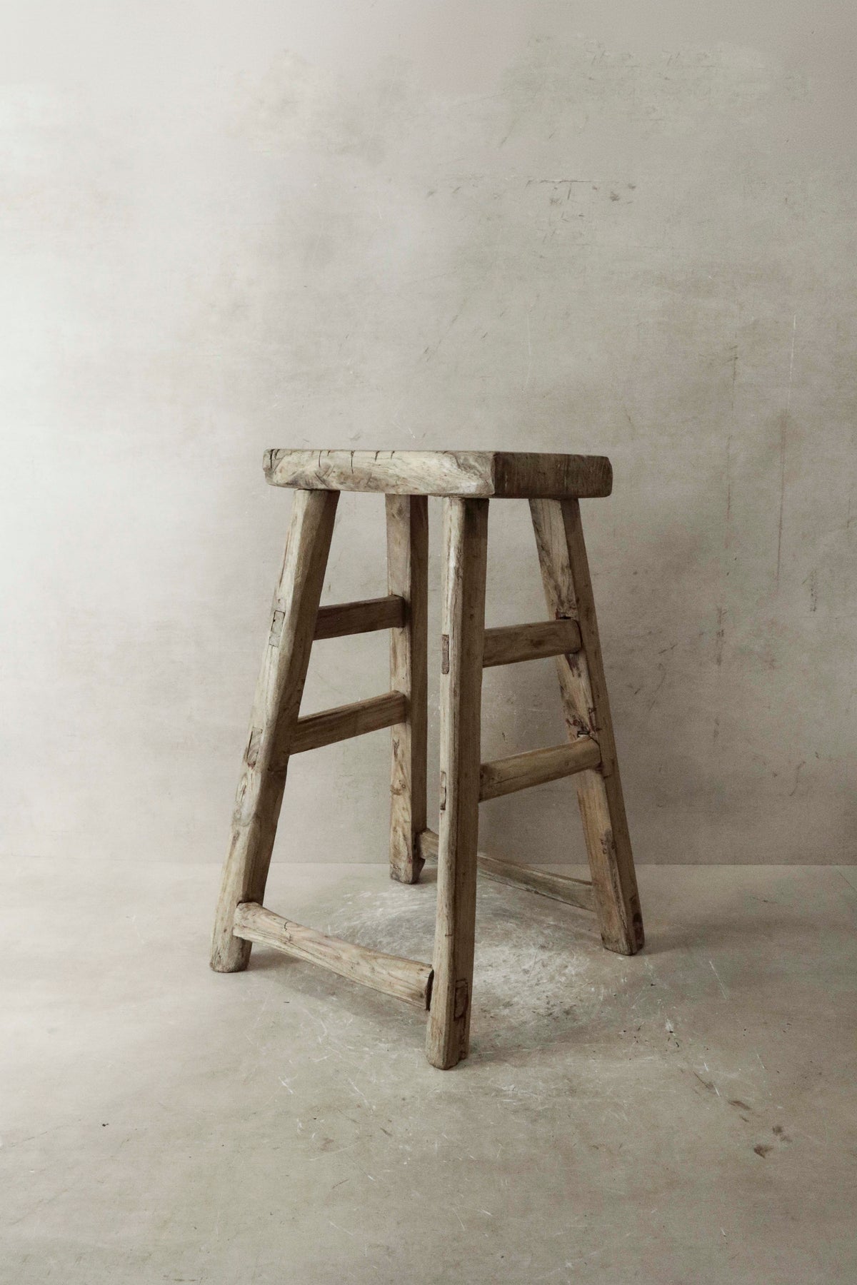 Vintage Rustic Elm Wood Stool - Medium - No 33