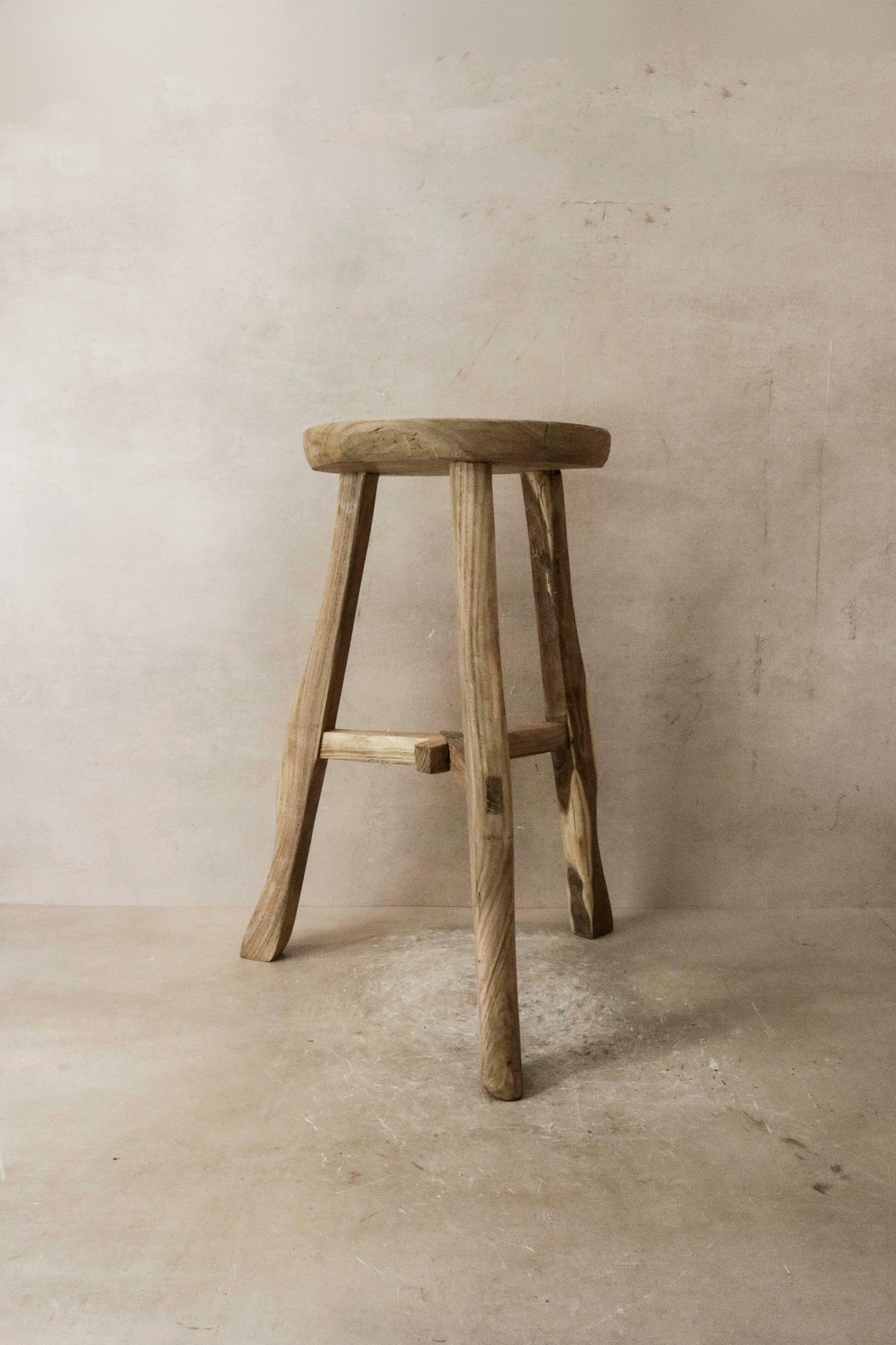 Vintage Rustic Elm Wood Stool - Round - No 40