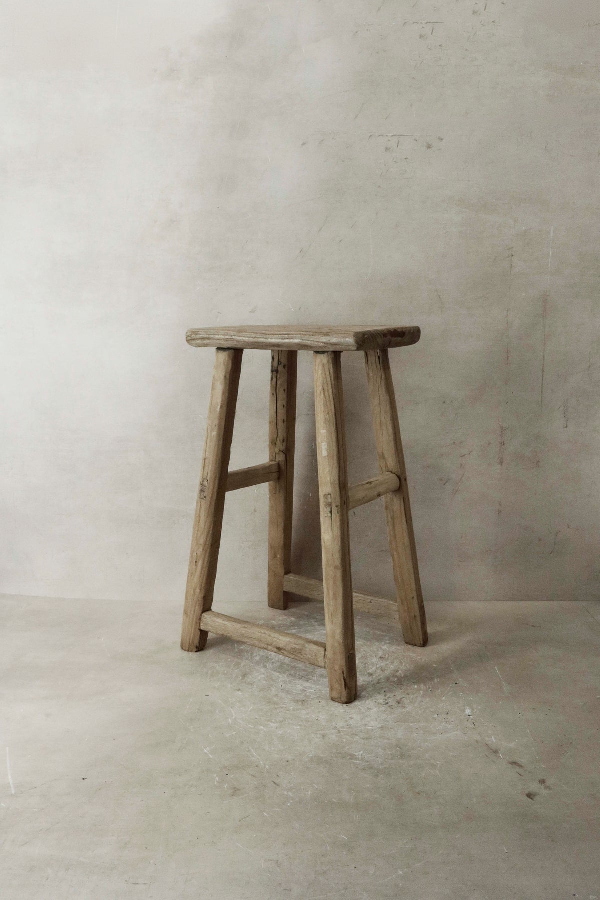 Vintage Rustic Elm Wood Stool - Medium - No 36
