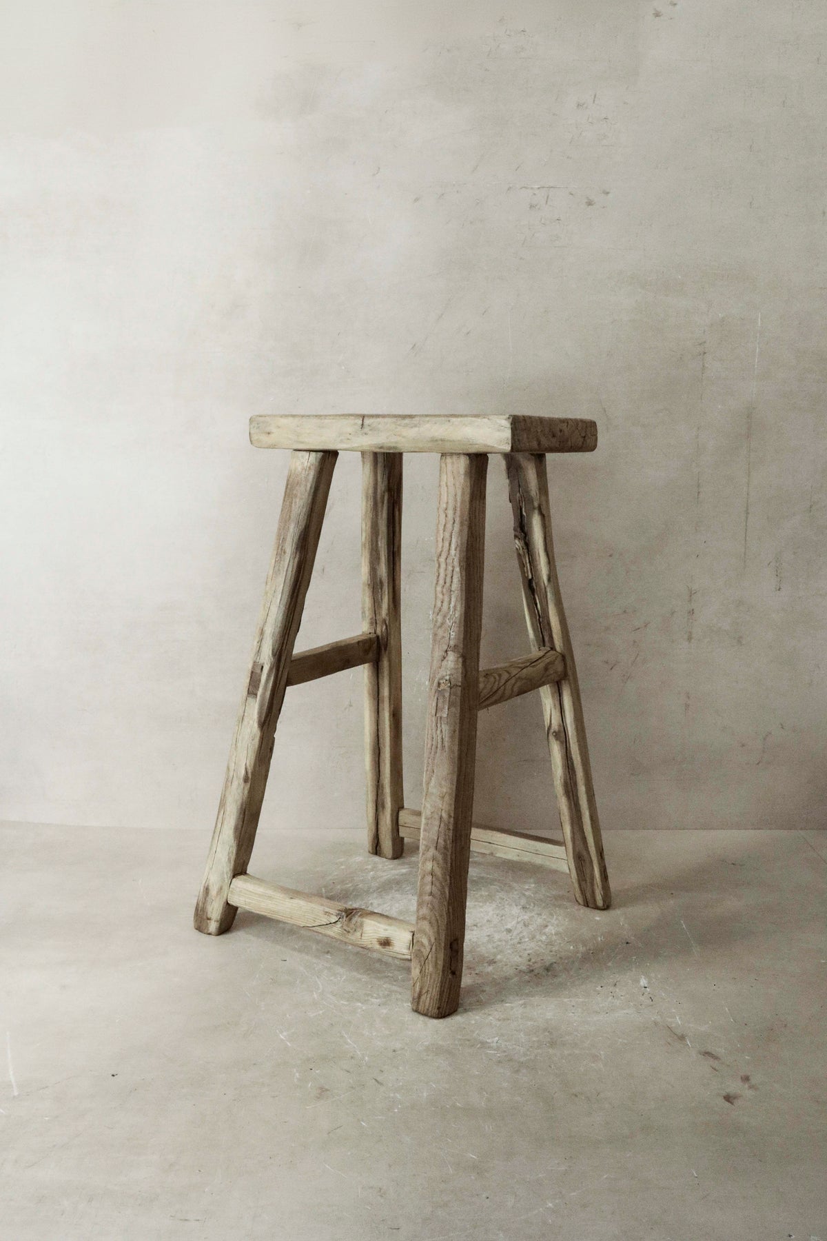 Vintage Rustic Elm Wood Stool - Medium - No 35