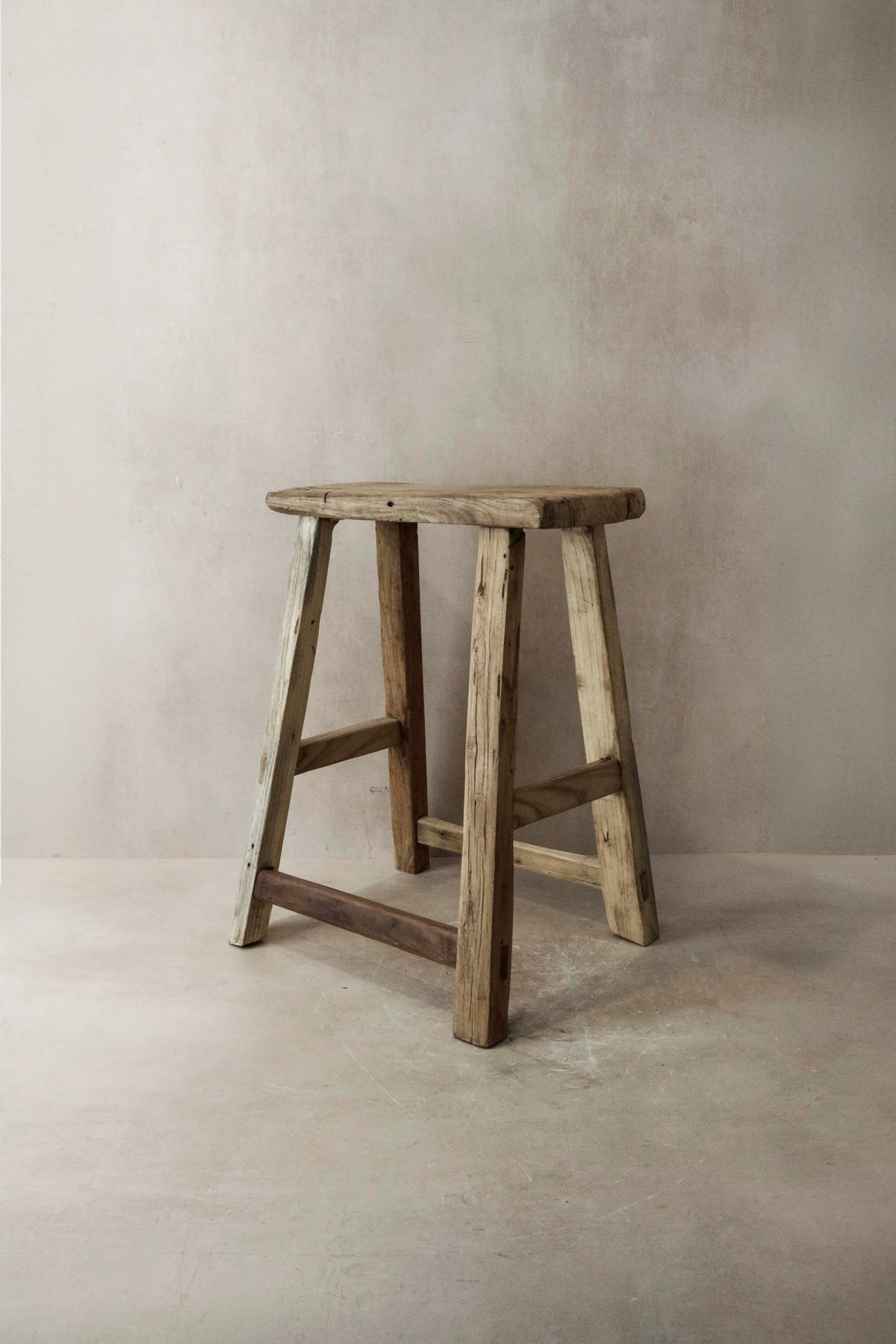 Vintage Rustic Elm Wood Stool - Medium - No 7