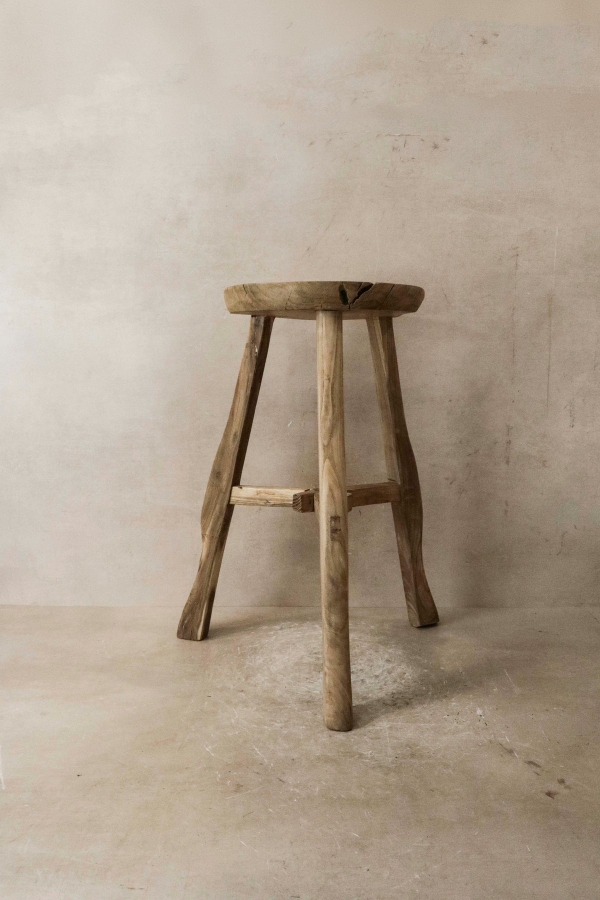 Vintage Rustic Elm Wood Stool - Round - No 40