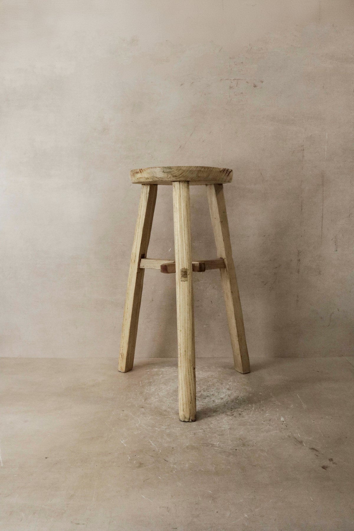Vintage Rustic Elm Wood Stool - Round - No 37