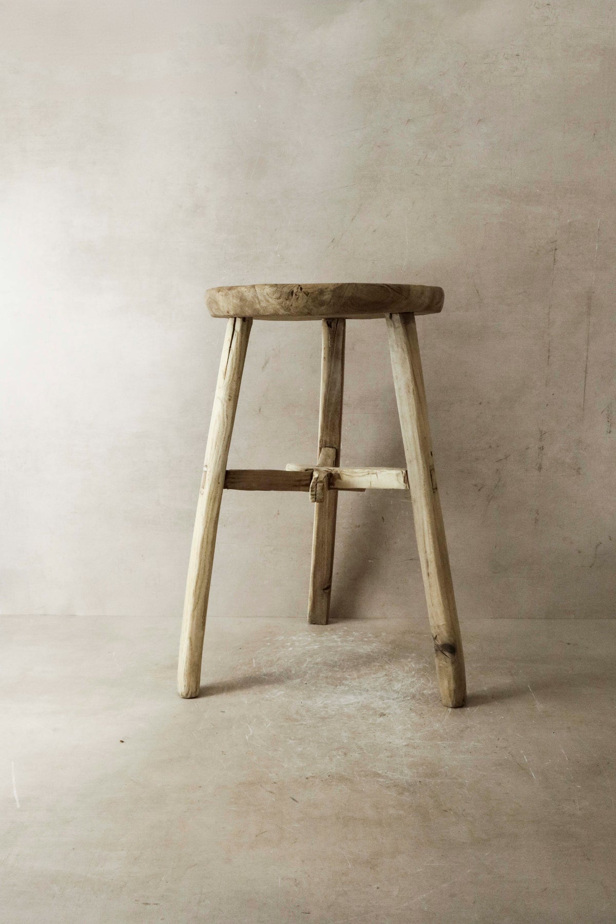 Vintage Rustic Elm Wood Stool - Round - No 22