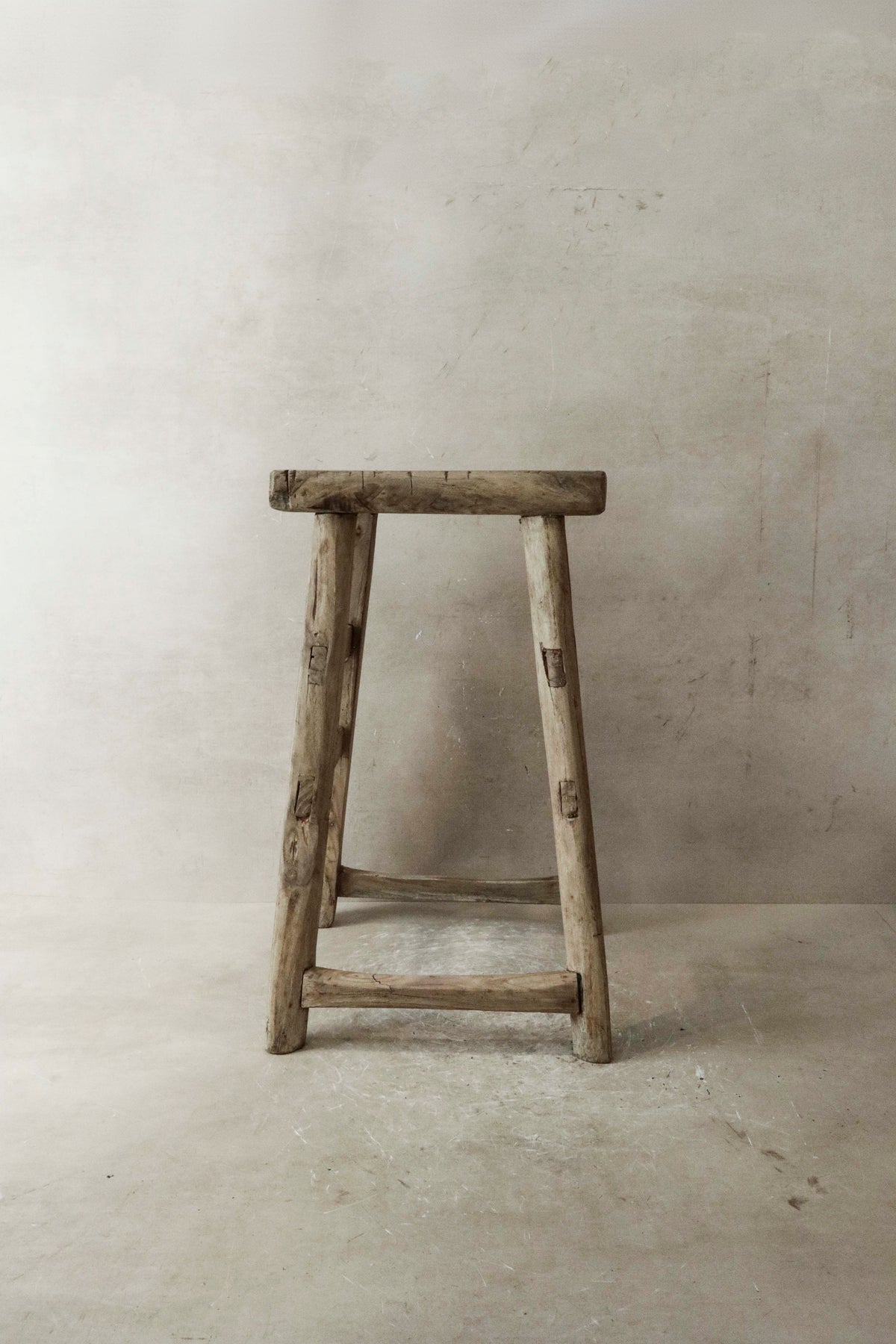 Vintage Rustic Elm Wood Stool - Medium - No 33