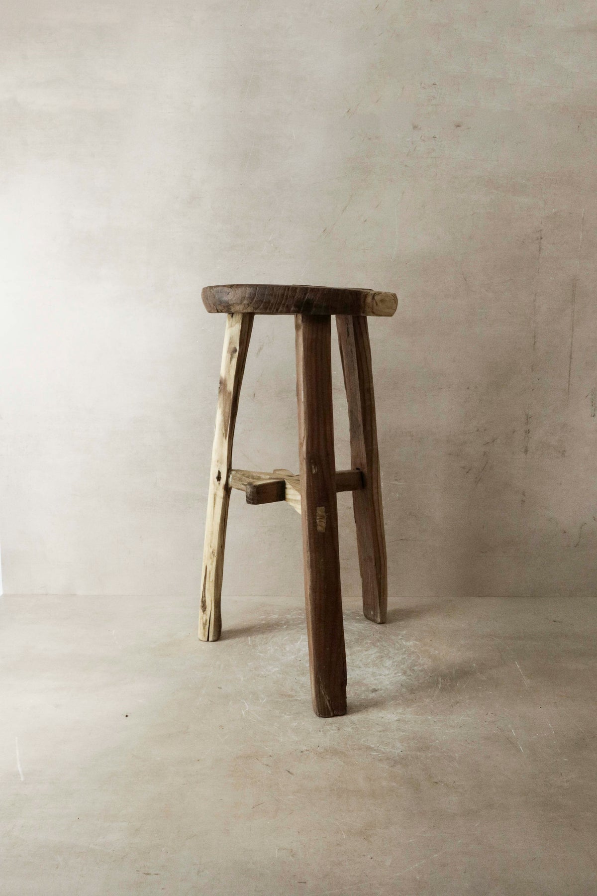 Vintage Rustic Elm Wood Stool - Round - No 23
