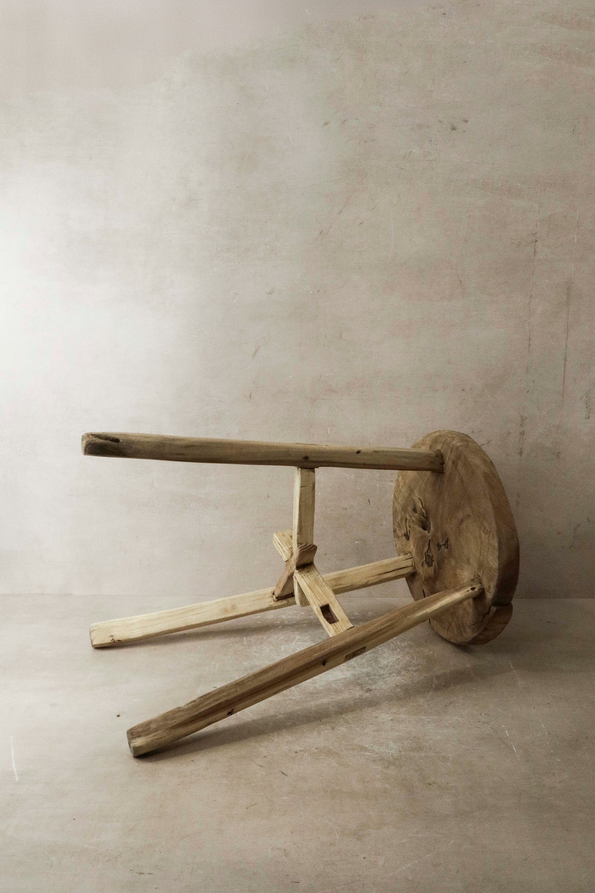 Vintage Rustic Elm Wood Stool - Round - No 22