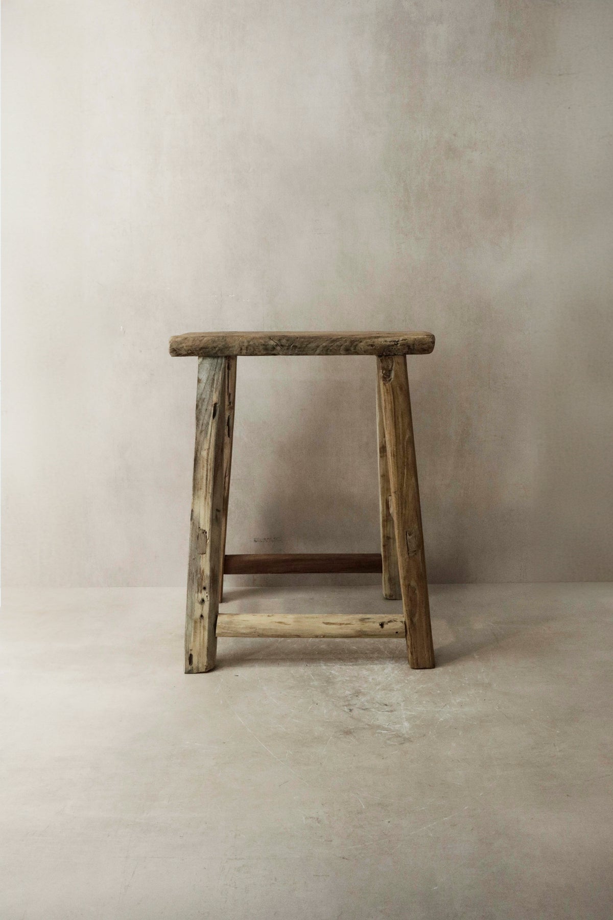 Vintage Rustic Elm Wood Stool - Medium - No 7