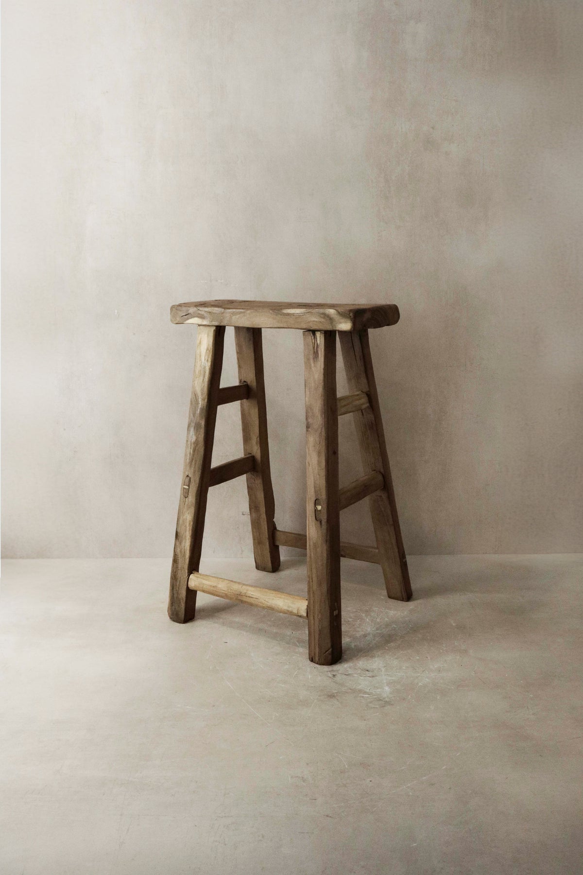 Vintage Rustic Elm Wood Stool - Medium - No 8