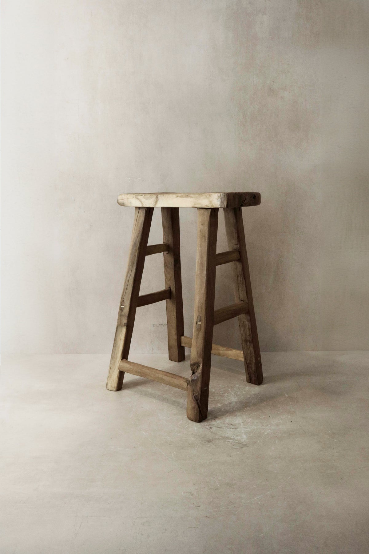 Vintage Rustic Elm Wood Stool - Medium - No 8
