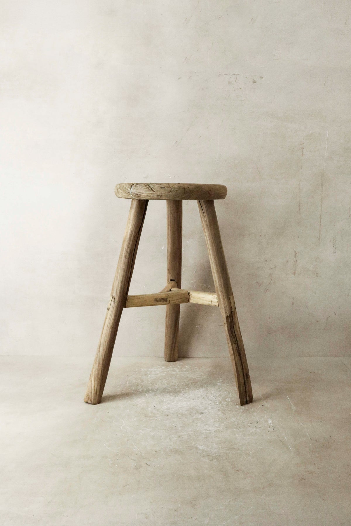 Vintage Rustic Elm Wood Stool - Round - No 27