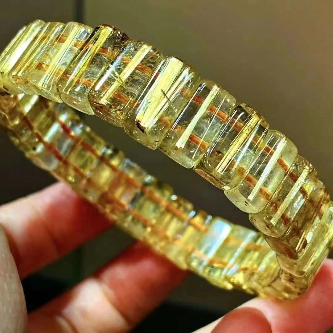 AAA Genuine Natural Gold Rutilated Quartz Flower Gemstone Bracelet Bangle 13x6.7x5.2mm