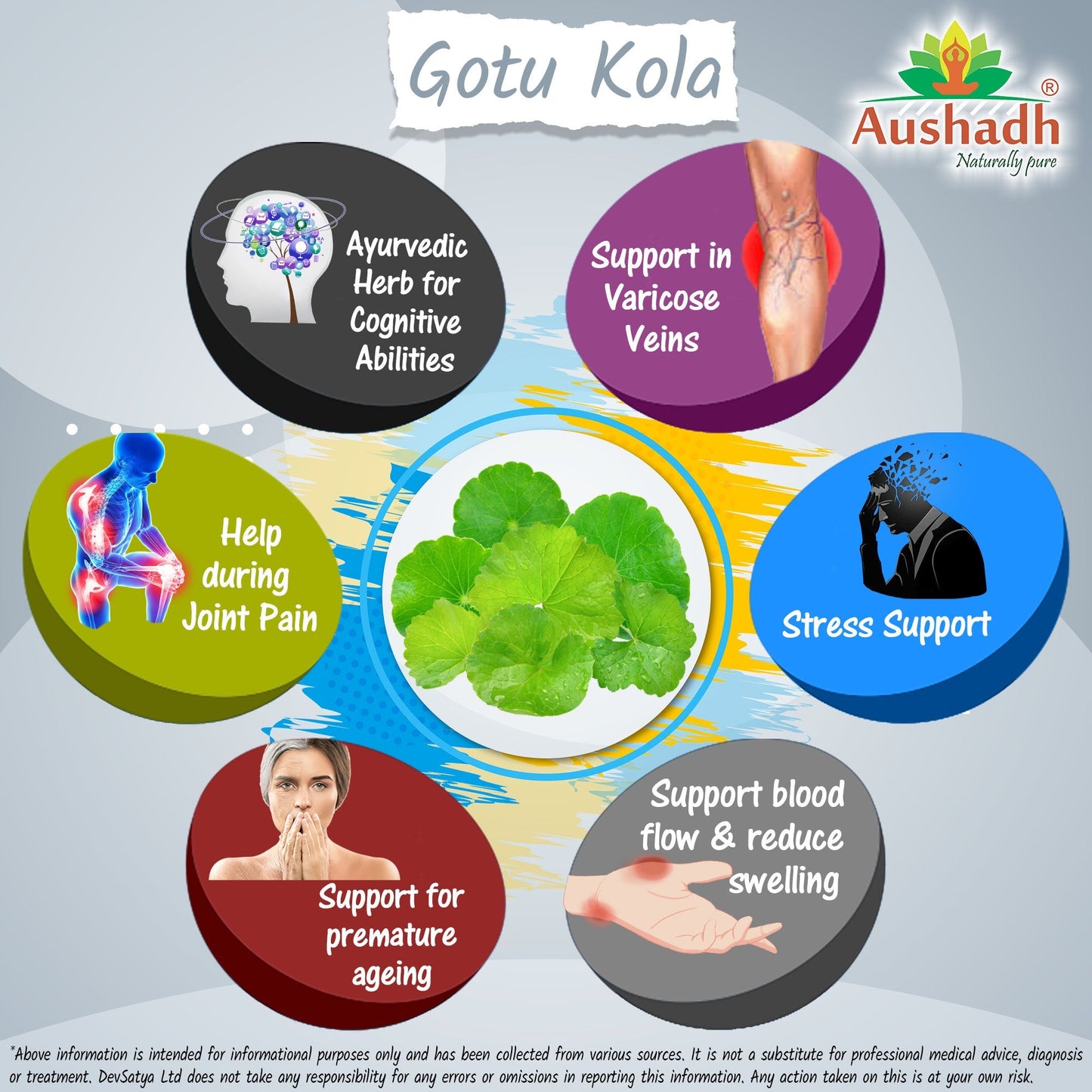 Aushadh Gotukola Capsules (Centella) Memory & Skin Support - Vegan, Gluten Free, Non-GMO, 60 Capsules
