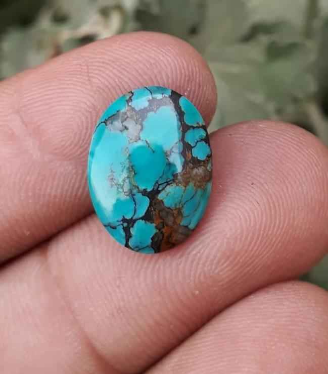 4ct Natural Turquoise, Green Matrix Turquoise, Shajri Feroza, Real Firoza Stone -15x11mm