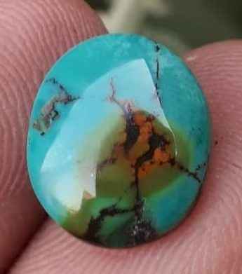 4.3ct Natural Turquoise, Green Matrix Turquoise, Shajri Feroza, Real Firoza Stone- 10.8x12.5mm