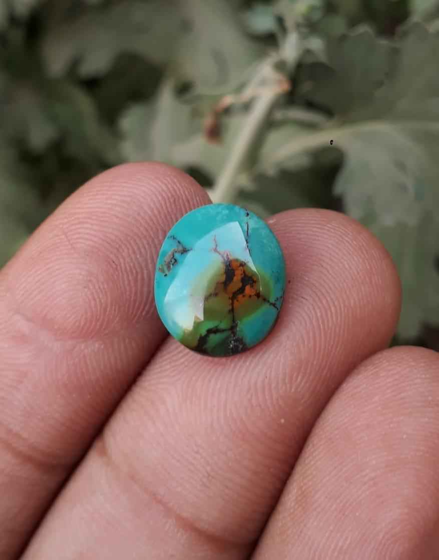 4.3ct Natural Turquoise, Green Matrix Turquoise, Shajri Feroza, Real Firoza Stone-  10.8x12.5mm