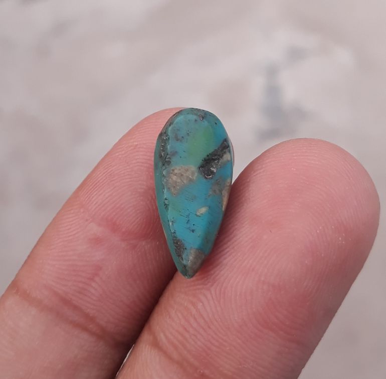 7.3ct Morenci Turquoise - Natural Green Matrix Turquoise, Shajri Feroza, Dimensions - 19x9mm
