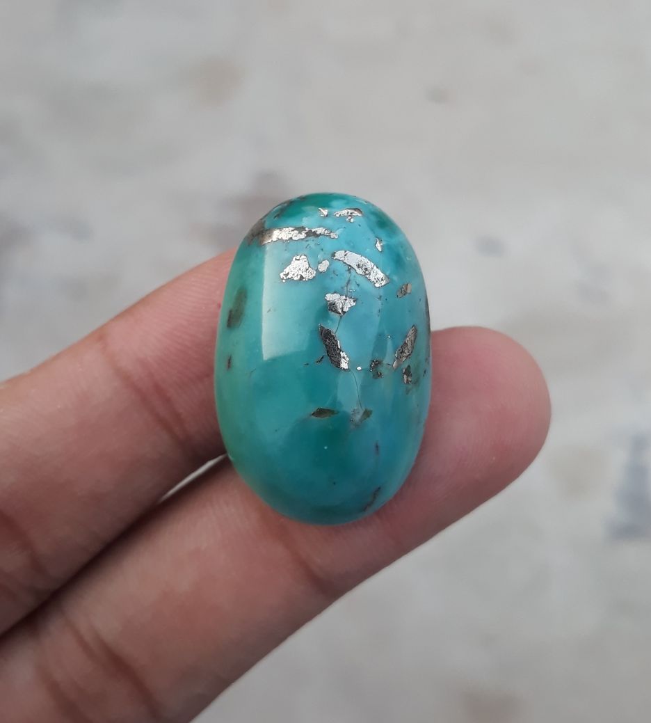38.1ct Morenci Turquoise - Natural Green Matrix Turquoise, Shajri Feroza, Oval Shape, Dimensions - 30x20mm