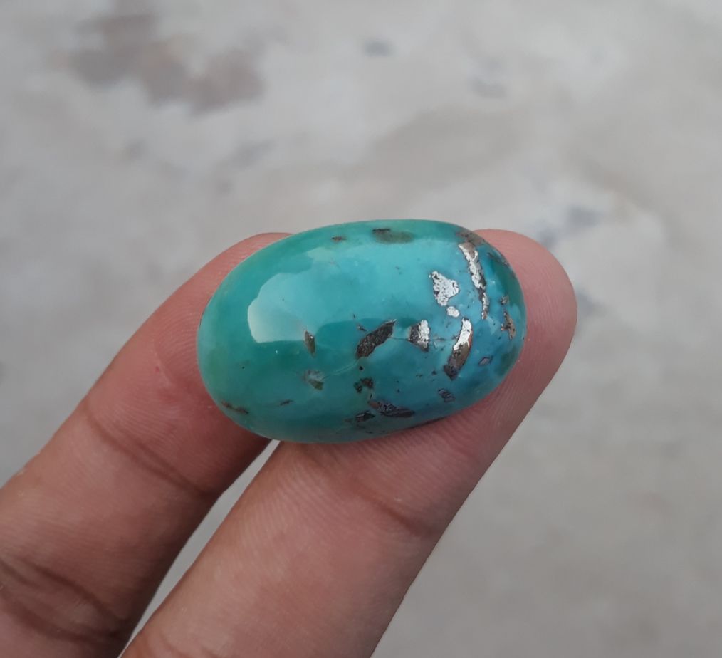 38.1ct Morenci Turquoise - Natural Green Matrix Turquoise, Shajri Feroza, Oval Shape, Dimensions - 30x20mm