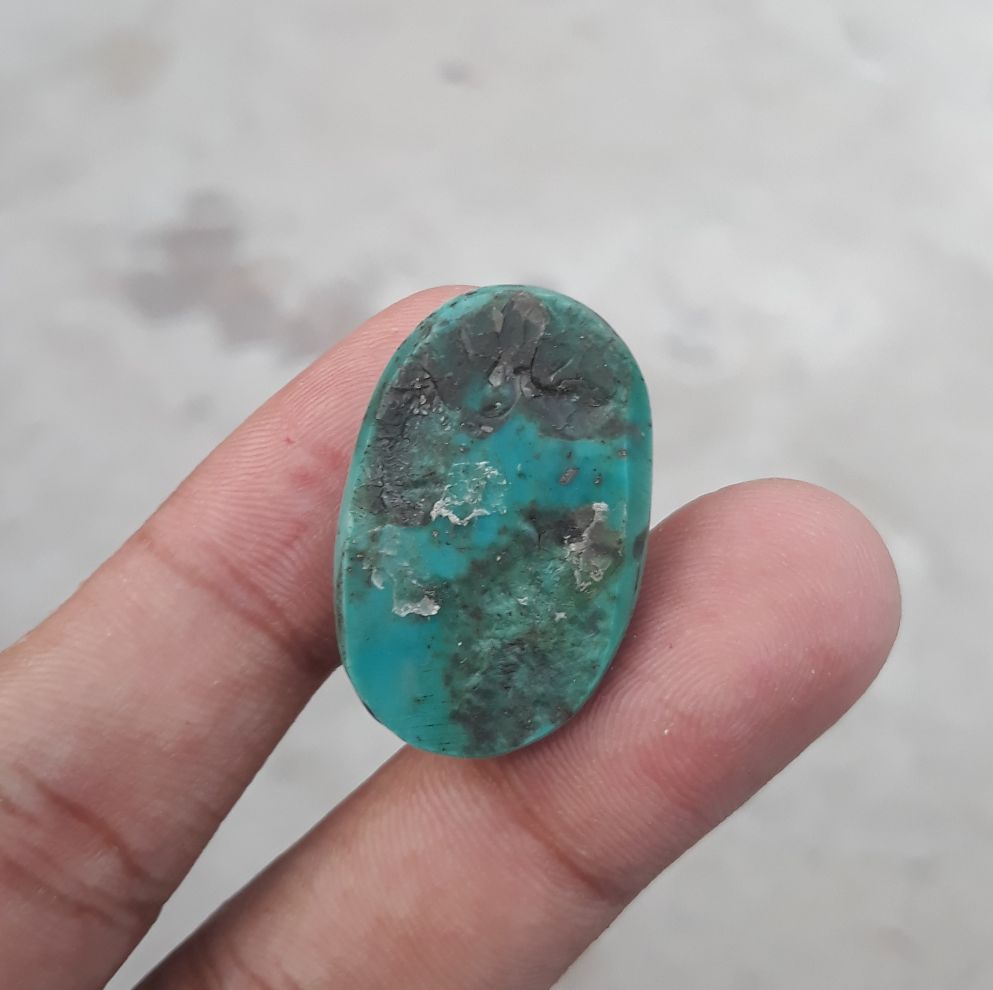 38.1ct Morenci Turquoise - Natural Green Matrix Turquoise, Shajri Feroza, Oval Shape, Dimensions - 30x20mm