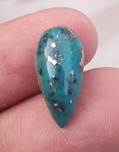 7.3ct Morenci Turquoise - Natural Green Matrix Turquoise, Shajri Feroza, Dimensions - 19x9mm