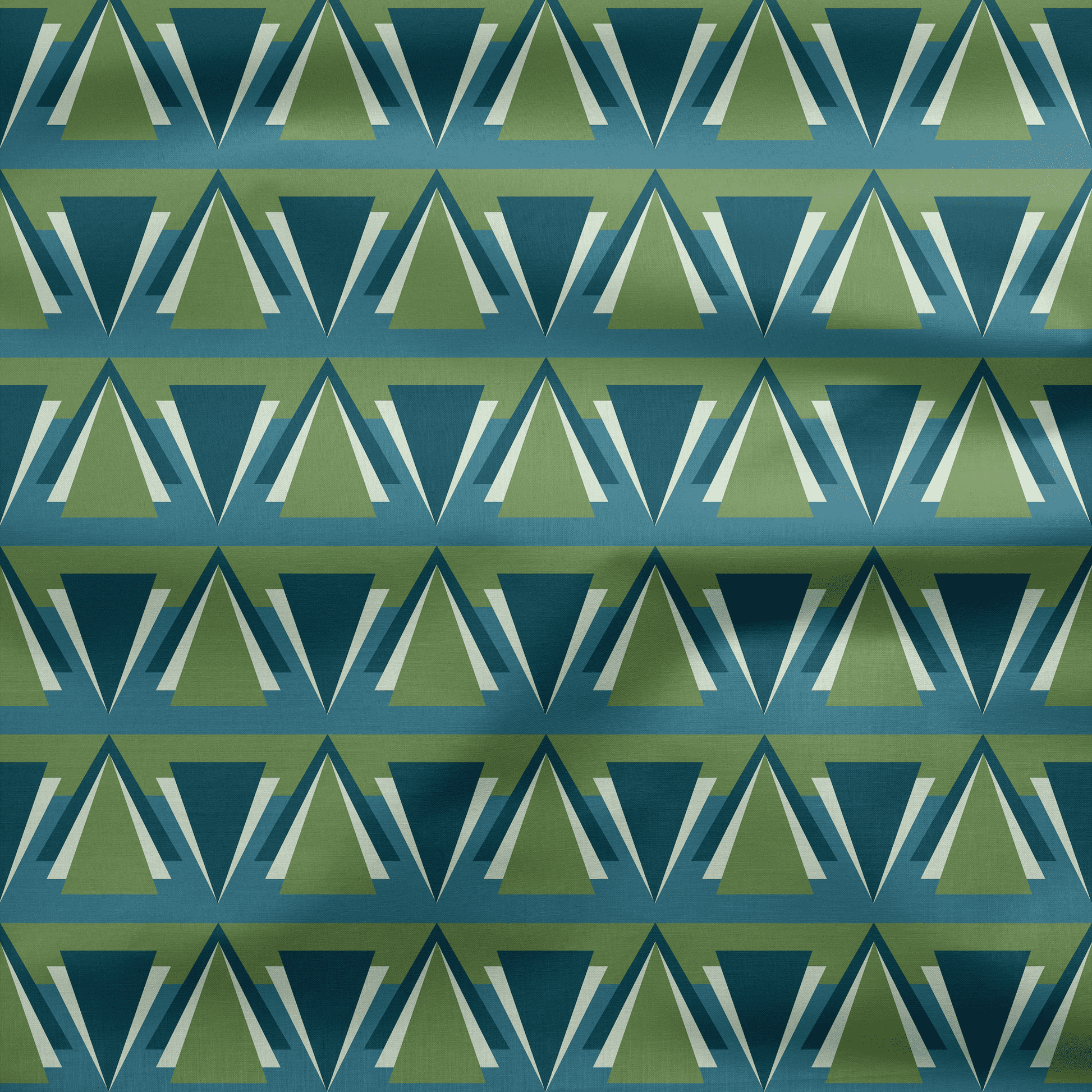 Green and Blue Art Deco Geometric Cotton Drill Fabric
