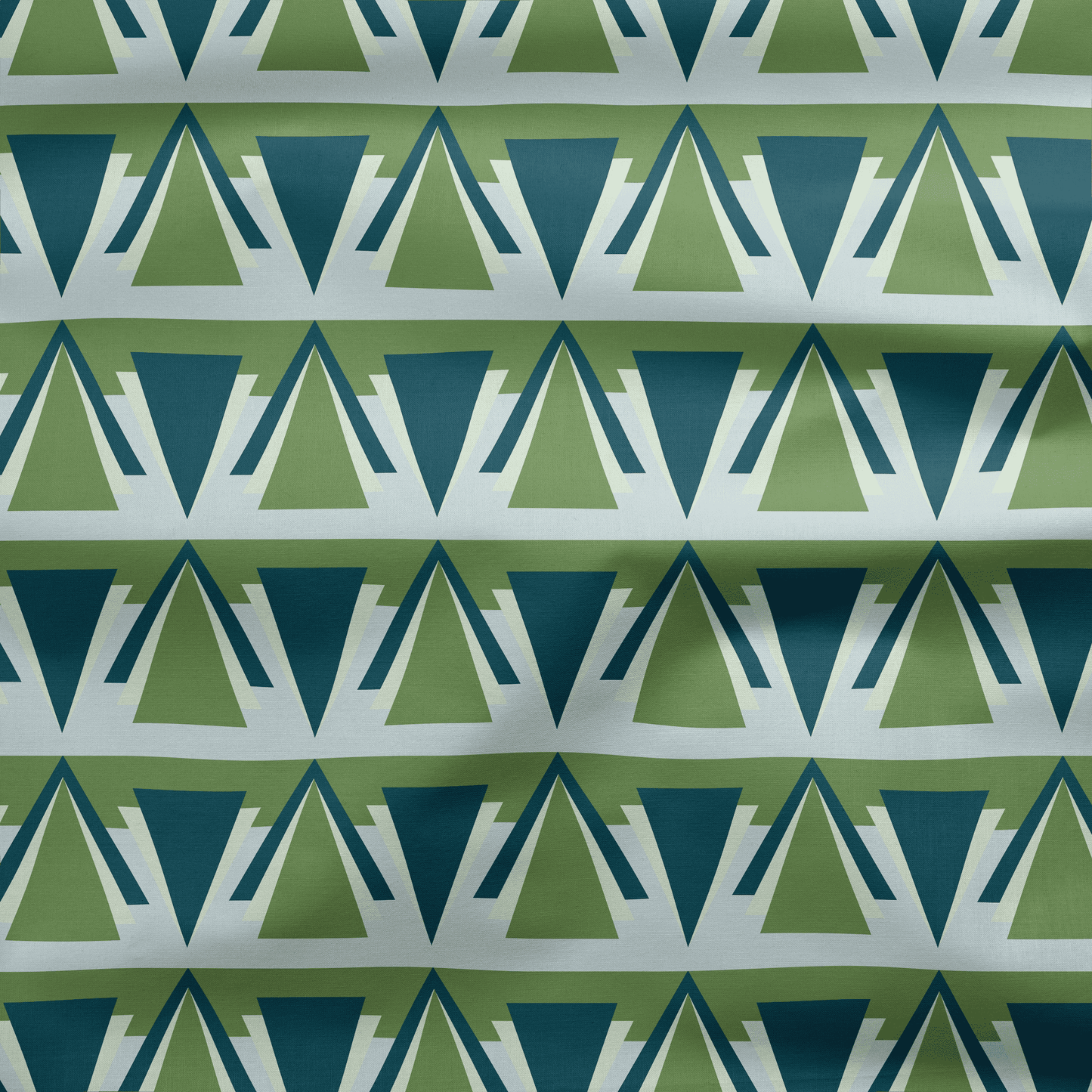 Green and Grey Art Deco Geometric Cotton Drill Fabric