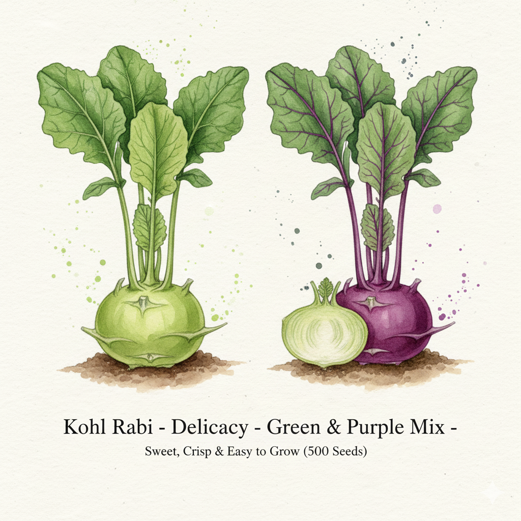 Kohl Rabi Seeds - Delicacy Series - Choose Green or Purple (500 Seeds)