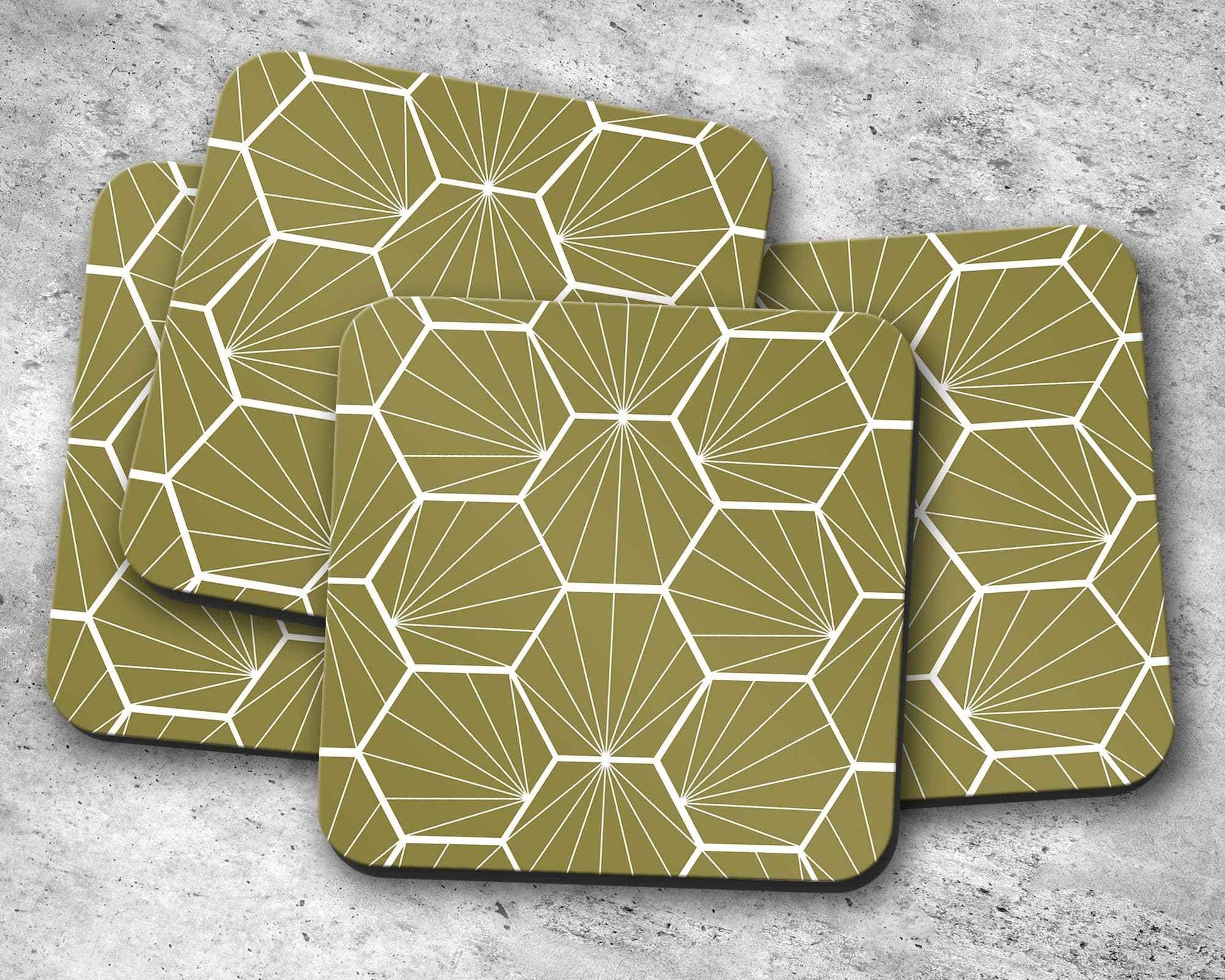 Olive Green Geometric Hexagons Placemats, Set of 4 or Set of 6