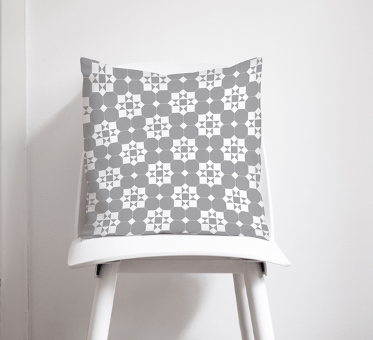 Grey and White Geometric Tiles Design Cushion, Throw Pillow