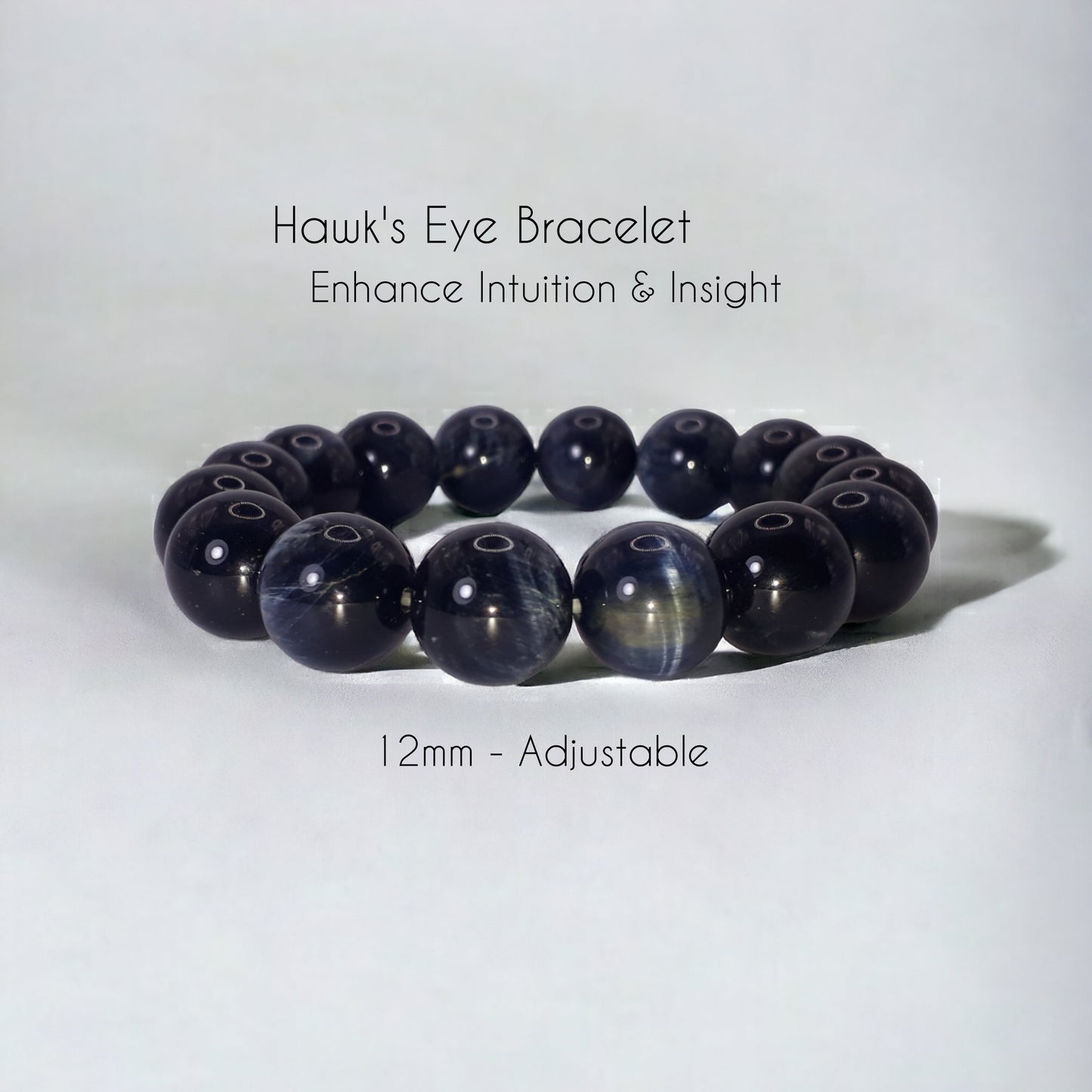 12mm Natural Rare Hawk's Eye Gemstone Strech Bracelet