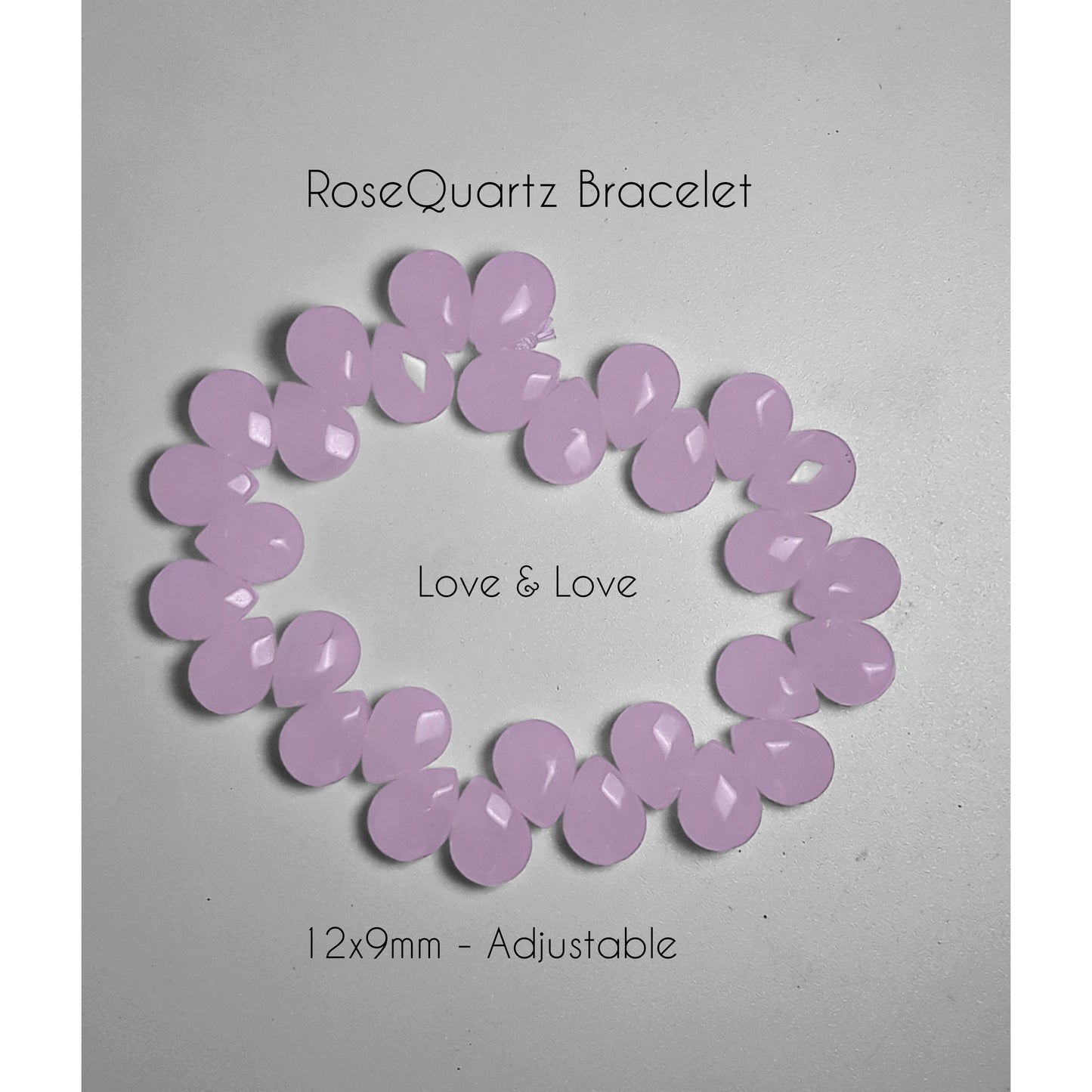 Elegant BabyPink Rose Quartz Pear Shaped Strech Bracelet - 12x9mm