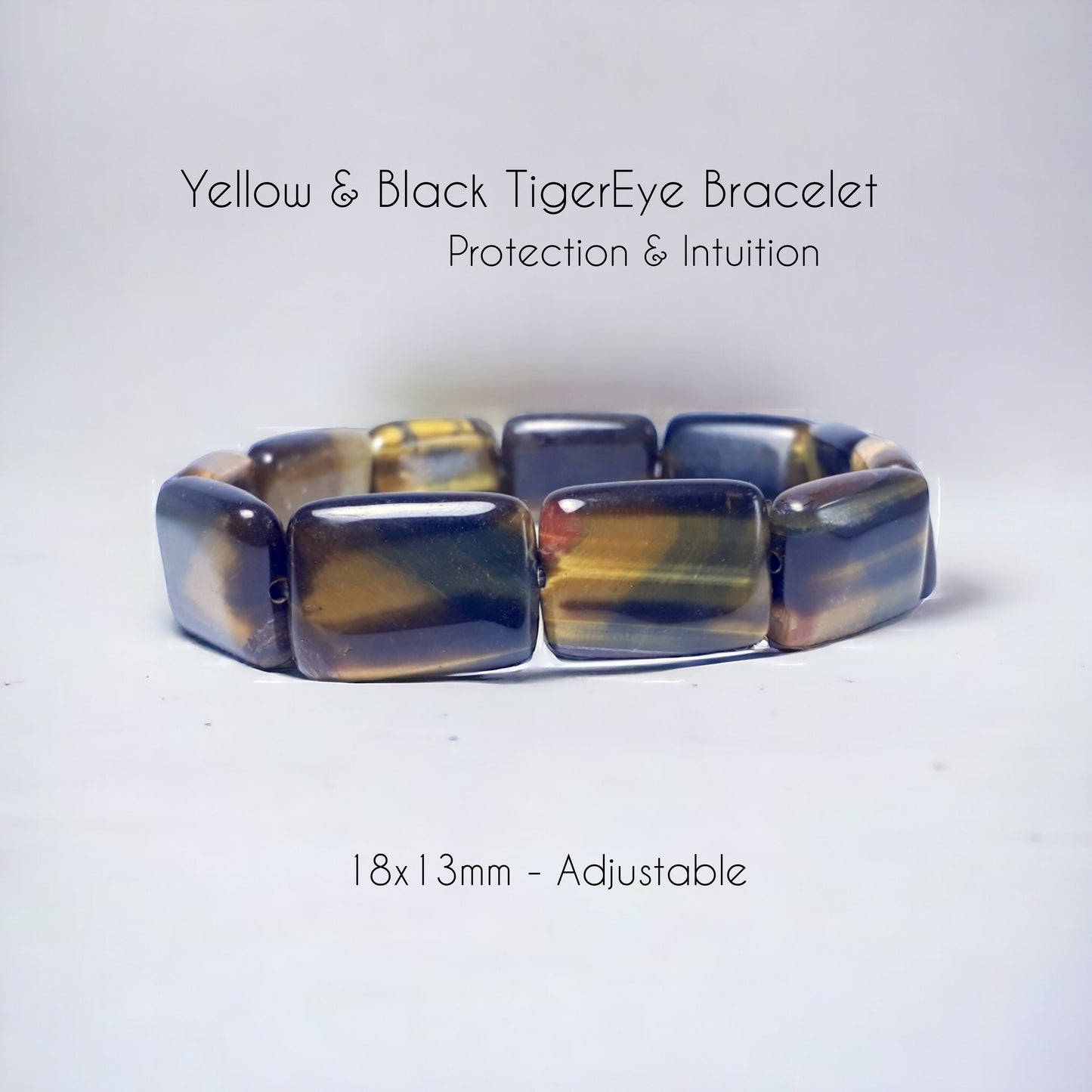 18x13mm Premium Natural Black Yellow Tiger Eye Strech Bracelet