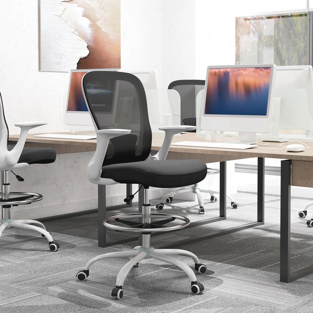 HOMCOM Mesh Draughtsman Chair, Ergonomic Drafting Chair