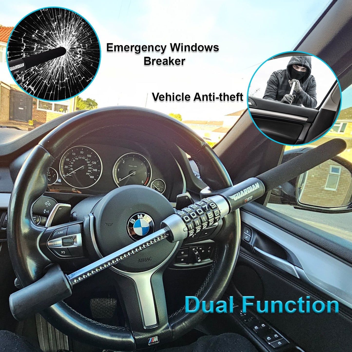 Guardian 5-Digit Combination Steering Wheel Lock, Heavy Duty Keyless Anti-Theft Steering Wheel Lock